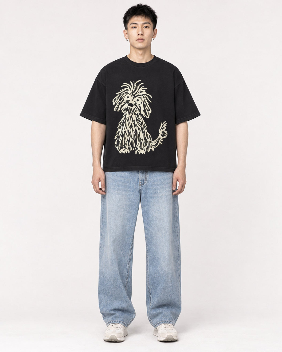 Mockup Boxy Heavyweight Tee Black male full-body 21