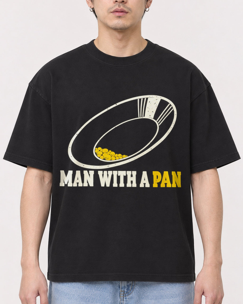 Mockup Boxy Heavyweight Tee Black male close-up 13