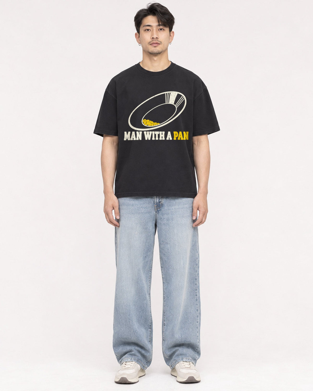 Mockup Boxy Heavyweight Tee Black male full-body 13