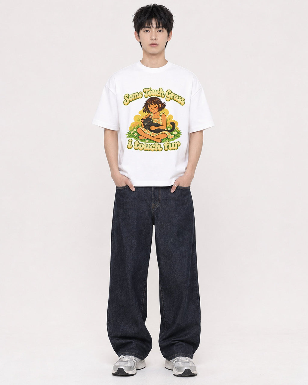 Mockup Boxy Heavyweight Tee White male full-body 01