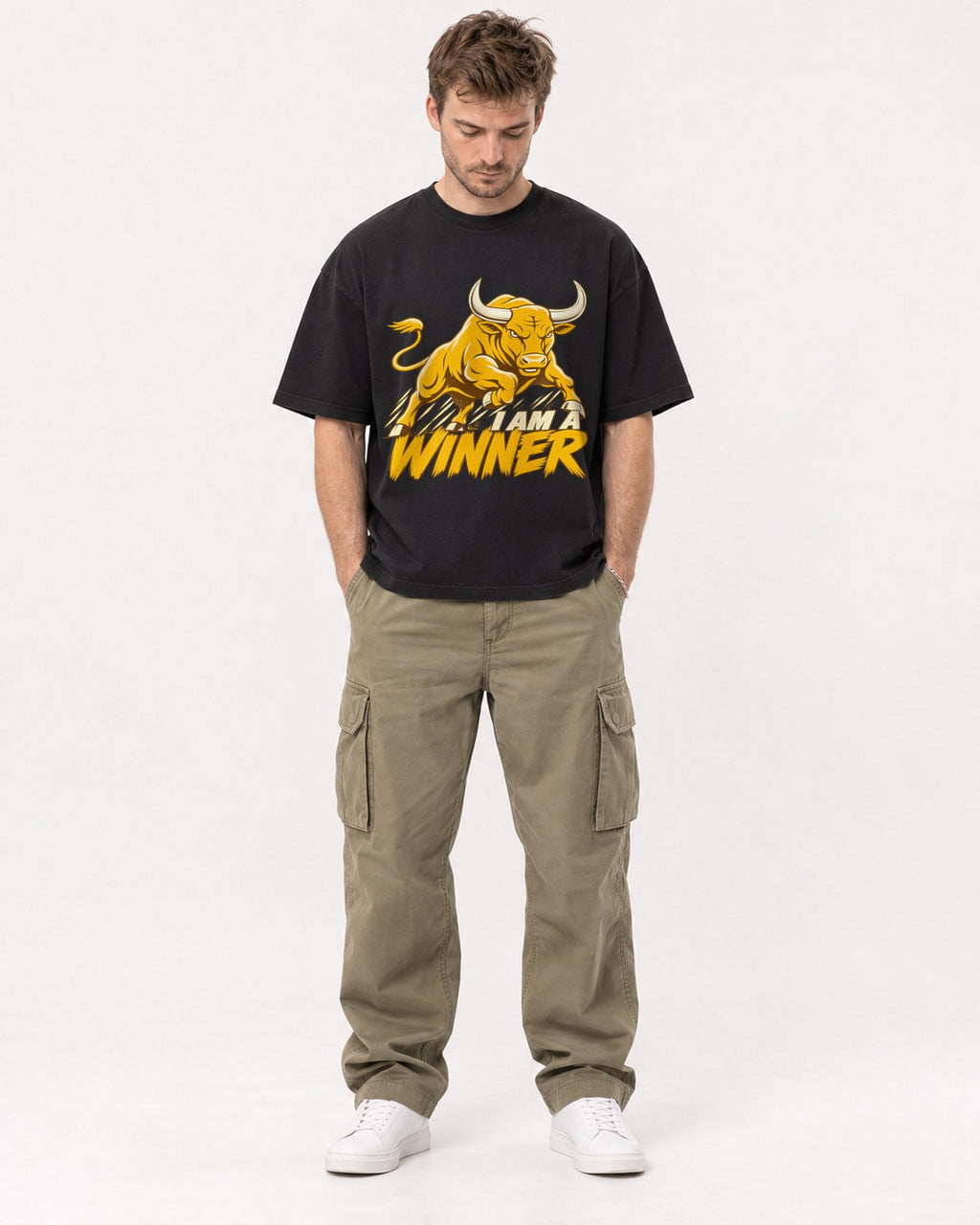 Mockup Boxy Heavyweight Tee Black male full-body 08