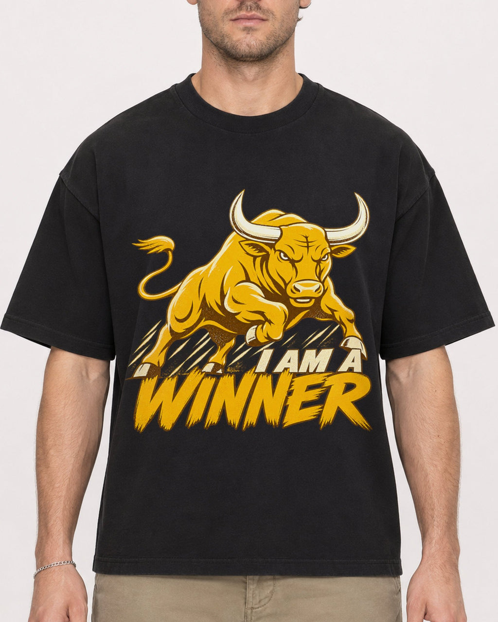 Mockup Boxy Heavyweight Tee Black male close-up 08