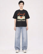 Mockup Boxy Heavyweight Tee Black female full-body 23