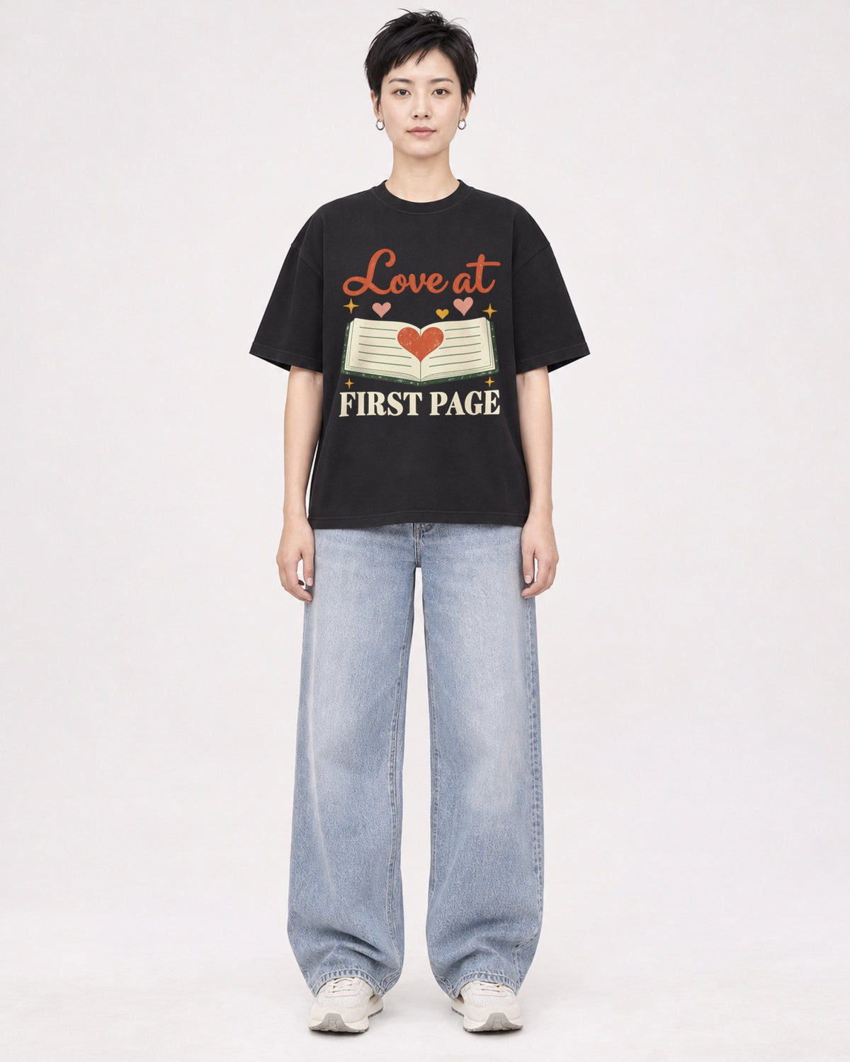 Mockup Boxy Heavyweight Tee Black female full-body 23