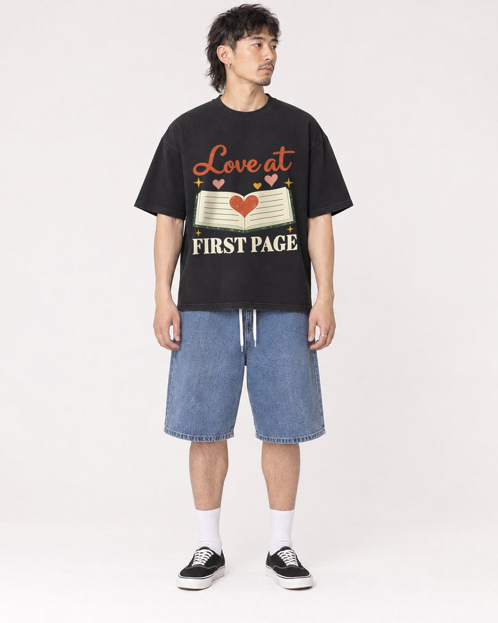 Mockup Boxy Heavyweight Tee Black male full-body 23