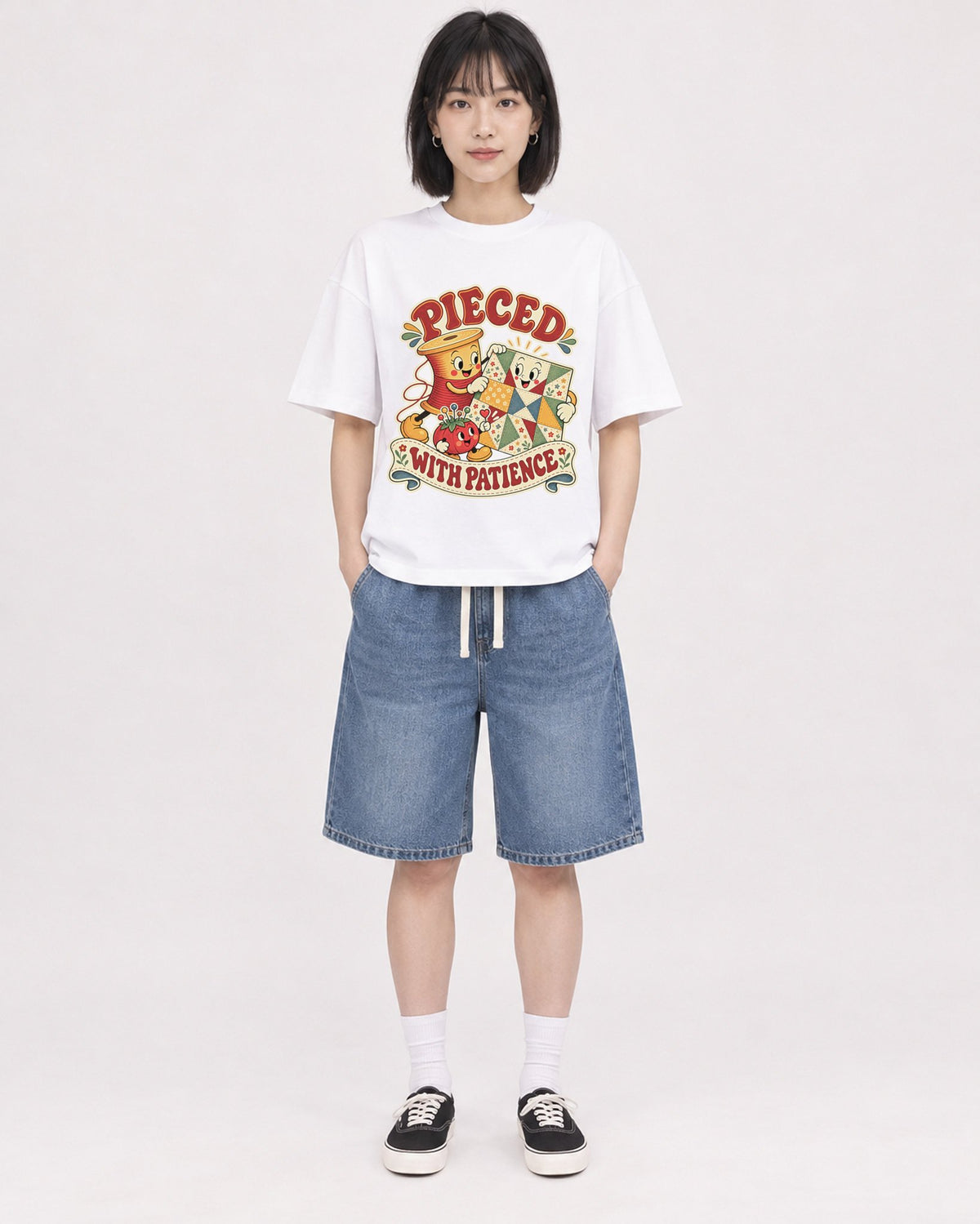 Mockup Boxy Heavyweight Tee White female full-body 11