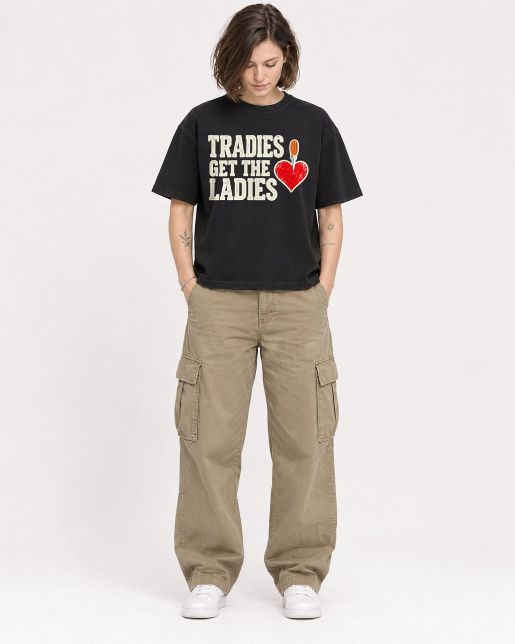 Mockup Boxy Heavyweight Tee Black female full-body 18