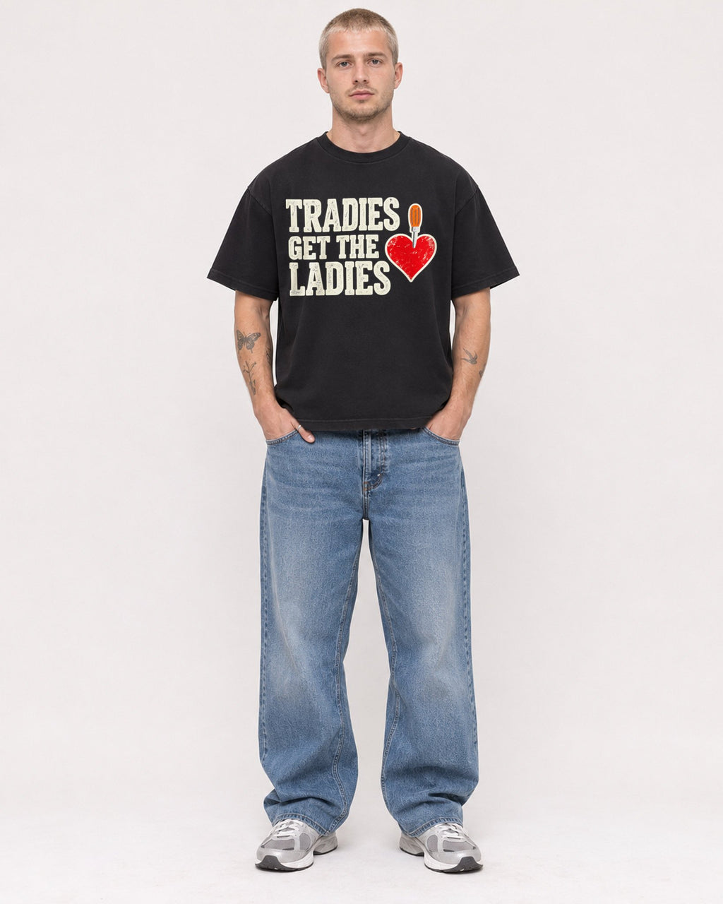 Mockup Boxy Heavyweight Tee Black male full-body 18