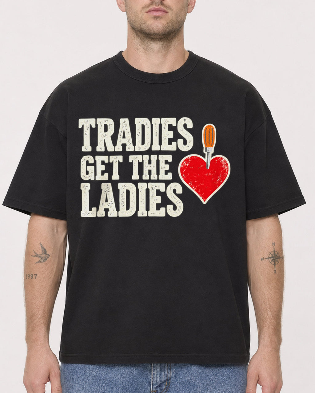 Mockup Boxy Heavyweight Tee Black male close-up 18