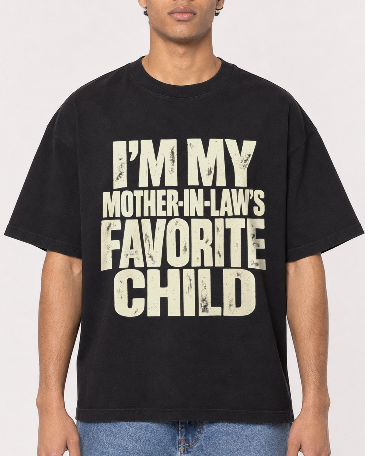 Mockup Boxy Heavyweight Tee Black male close-up 10