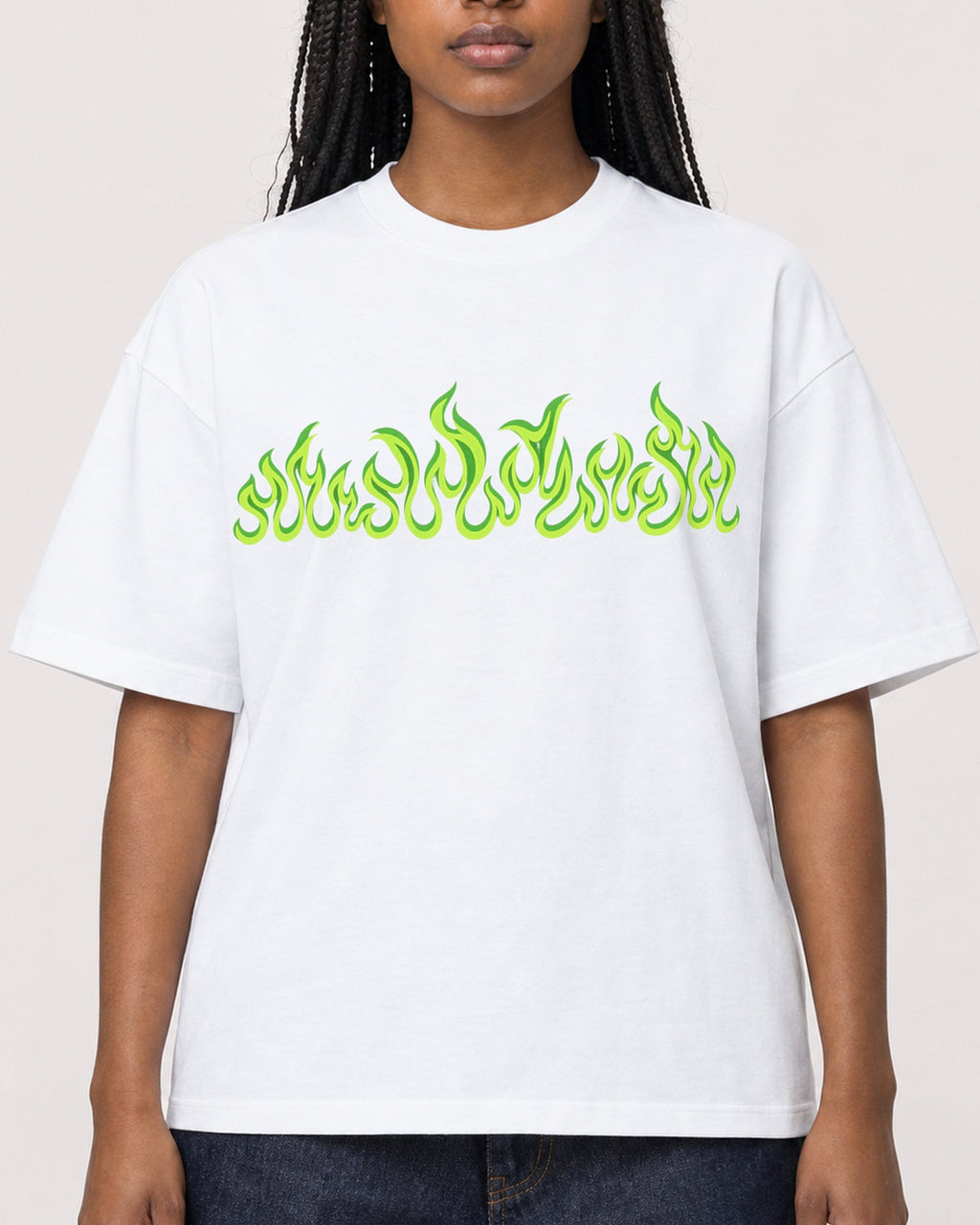 Mockup Boxy Heavyweight Tee White female close-up 04