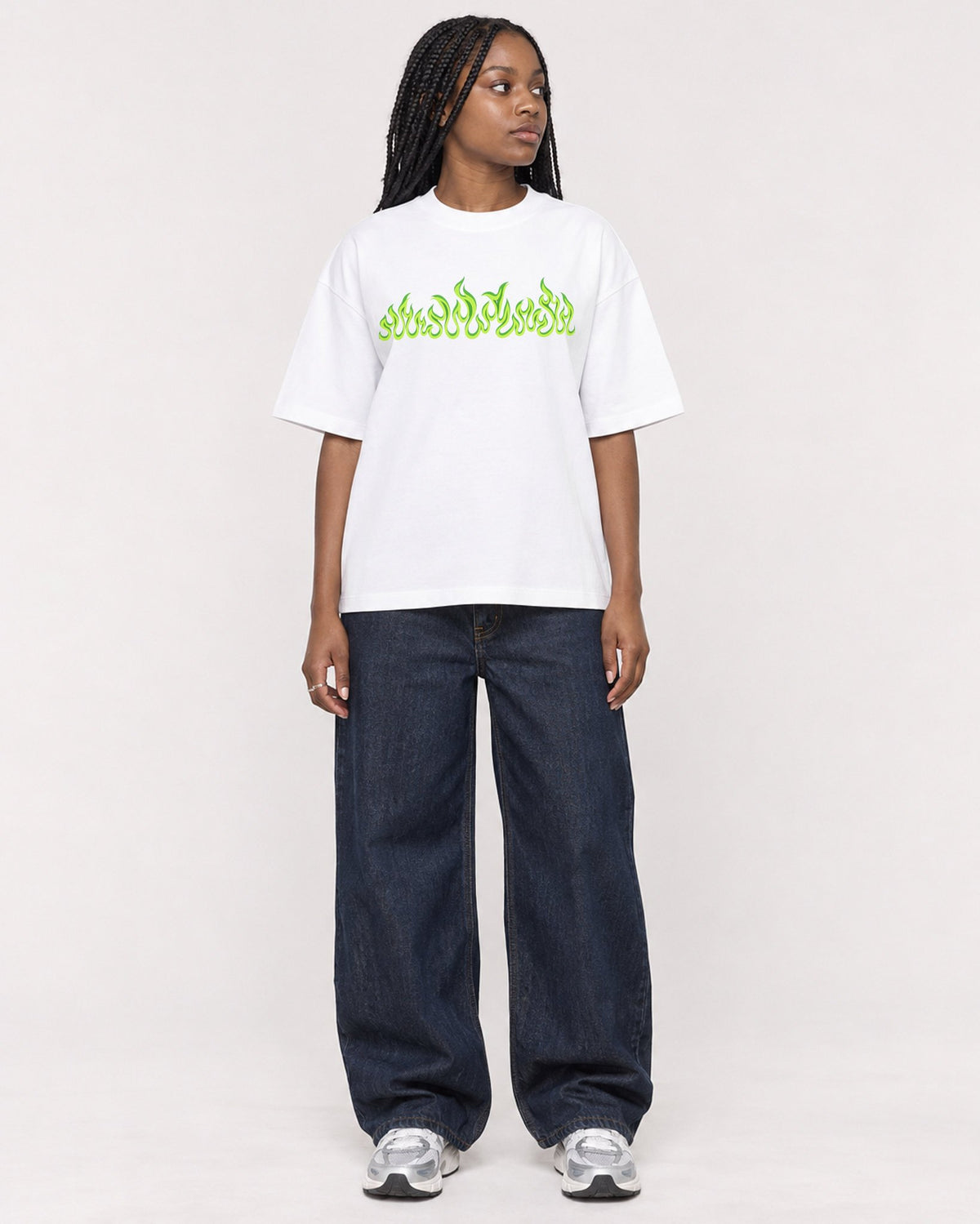 Mockup Boxy Heavyweight Tee White female full-body 04