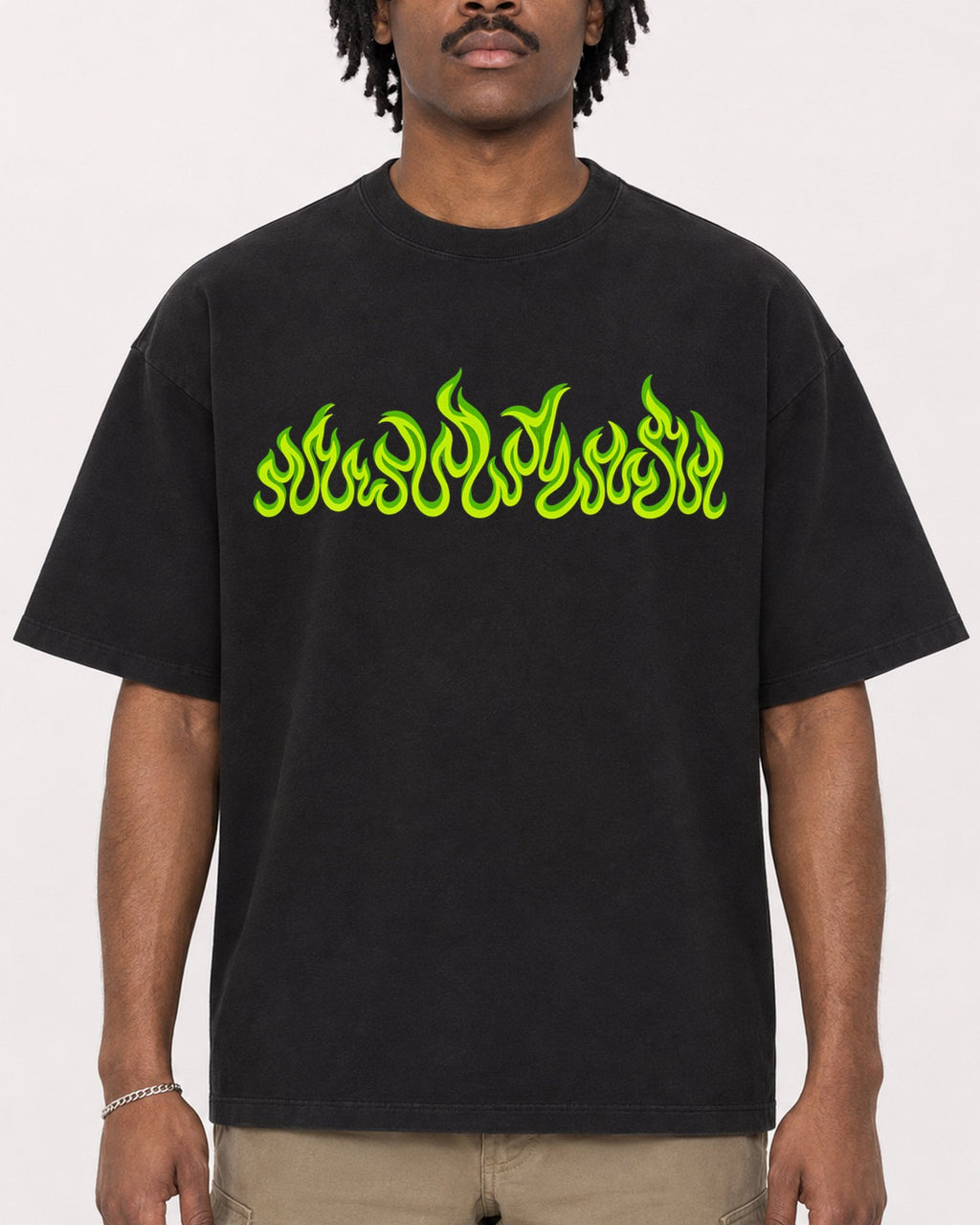 Mockup Boxy Heavyweight Tee Black male close-up 04