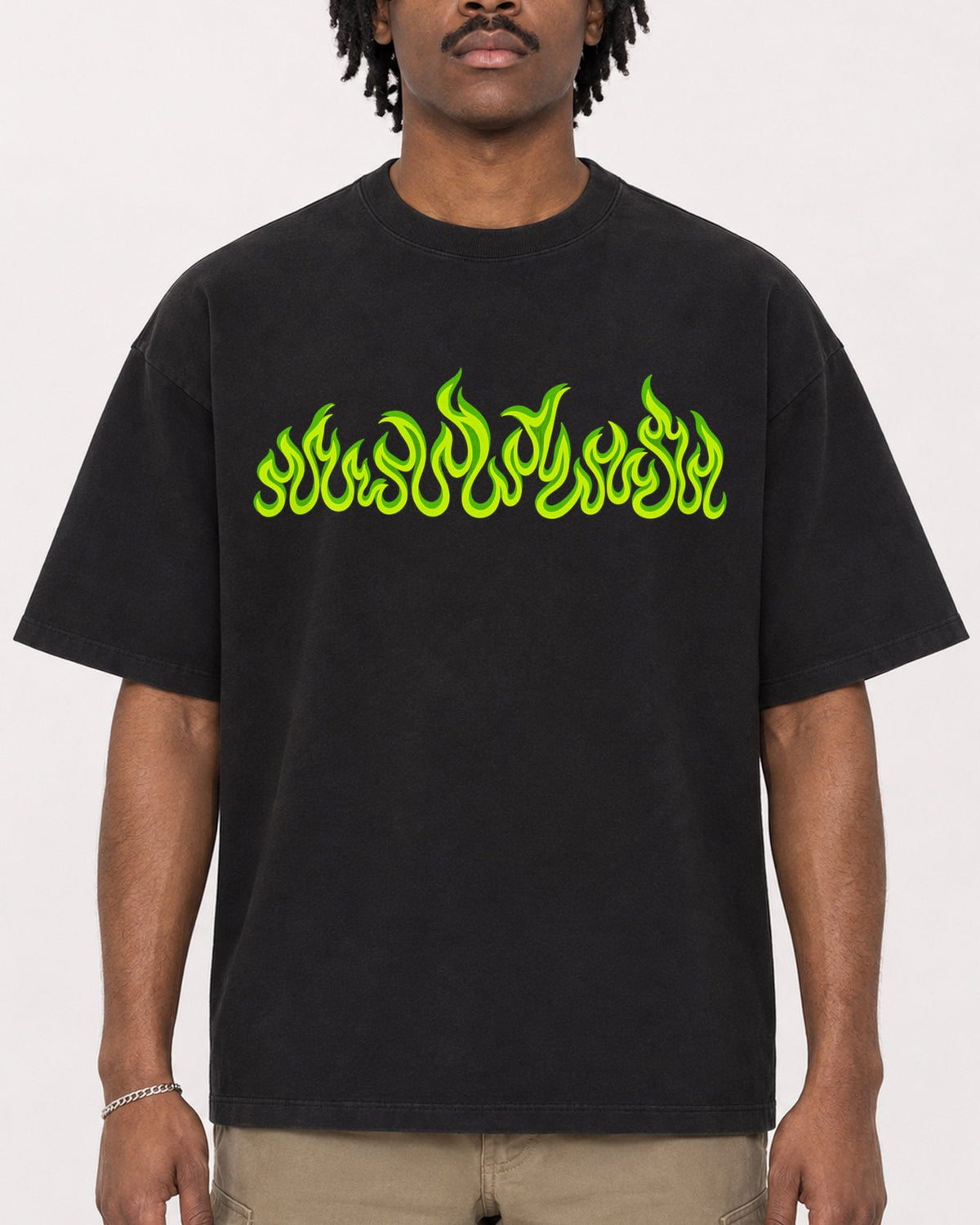 Mockup Boxy Heavyweight Tee Black male close-up 04