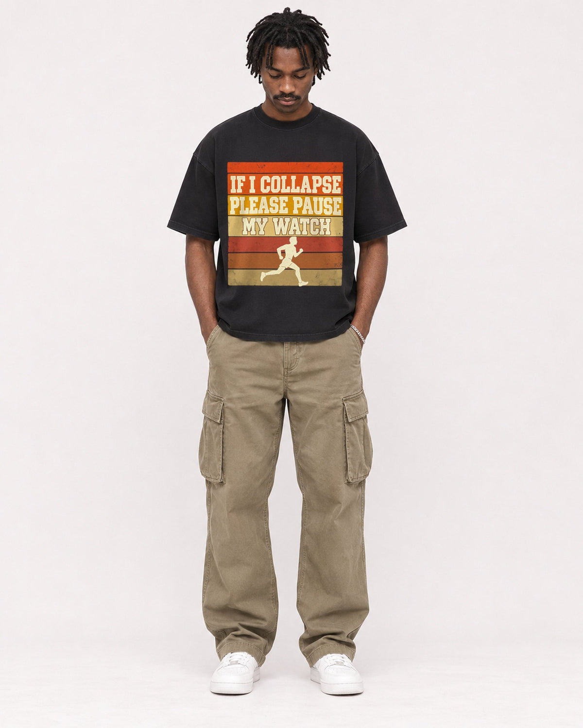 Mockup Boxy Heavyweight Tee Black male full-body 04