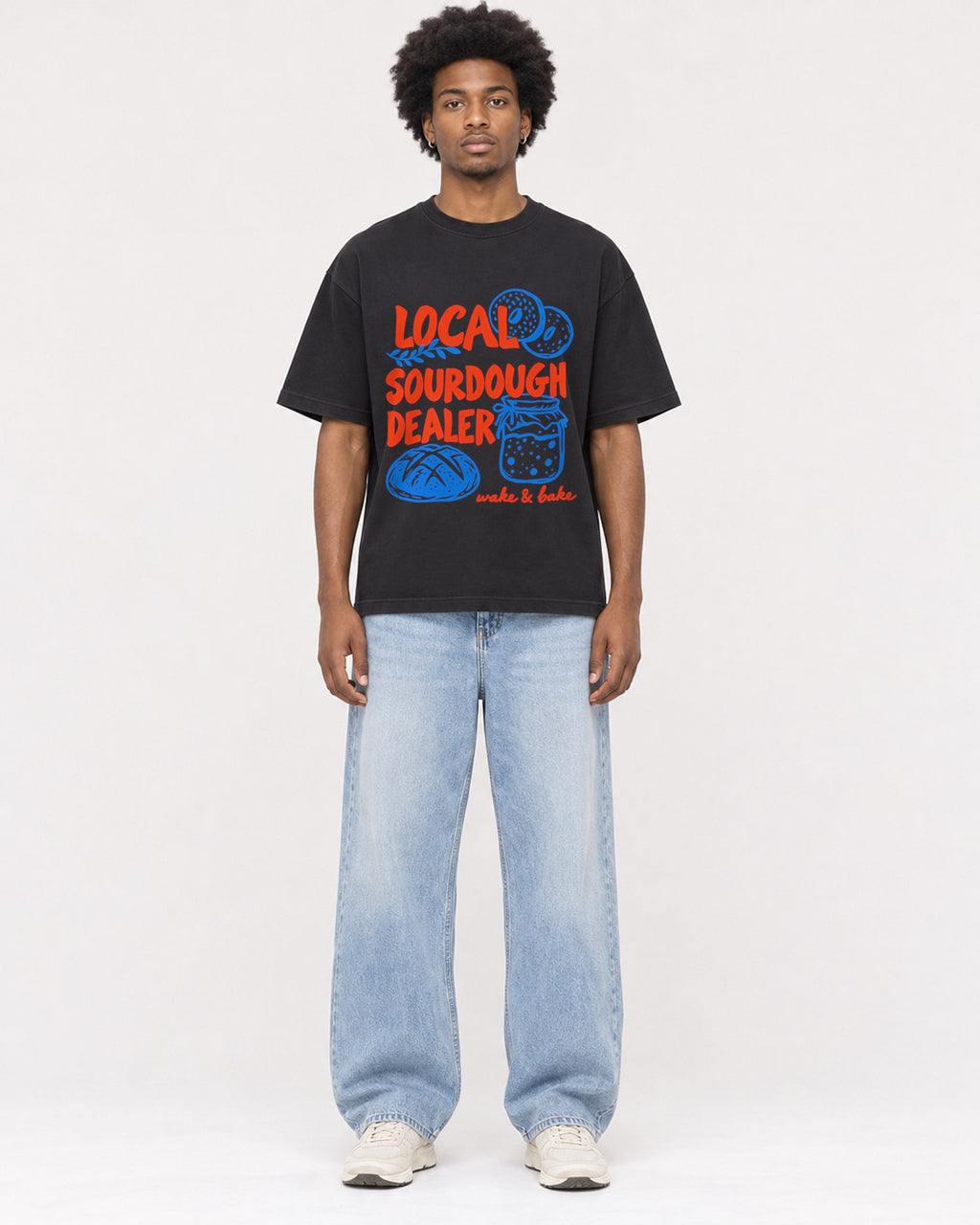 Mockup Boxy Heavyweight Tee Black male full-body 45