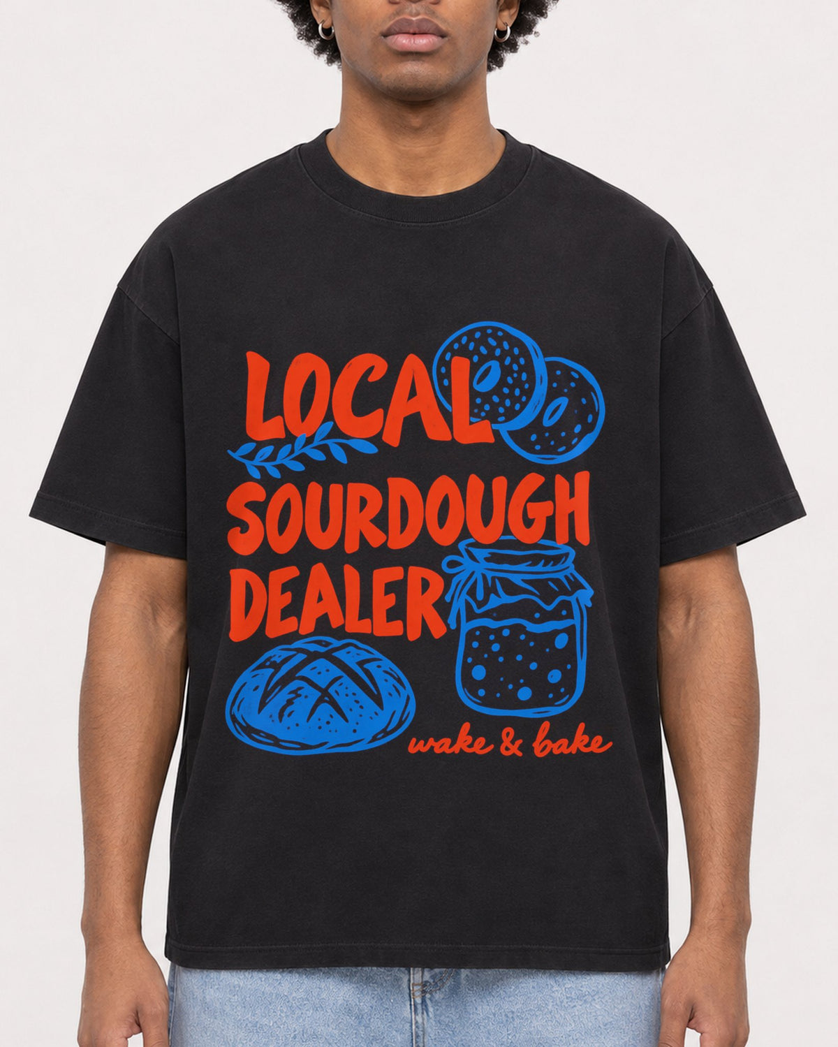 Mockup Boxy Heavyweight Tee Black male close-up 45