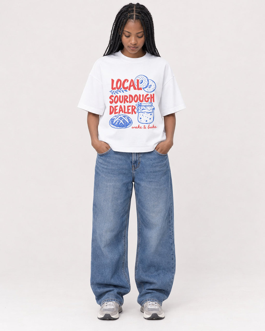 Mockup Boxy Heavyweight Tee White female full-body 45