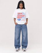 Mockup Boxy Heavyweight Tee White female full-body 45