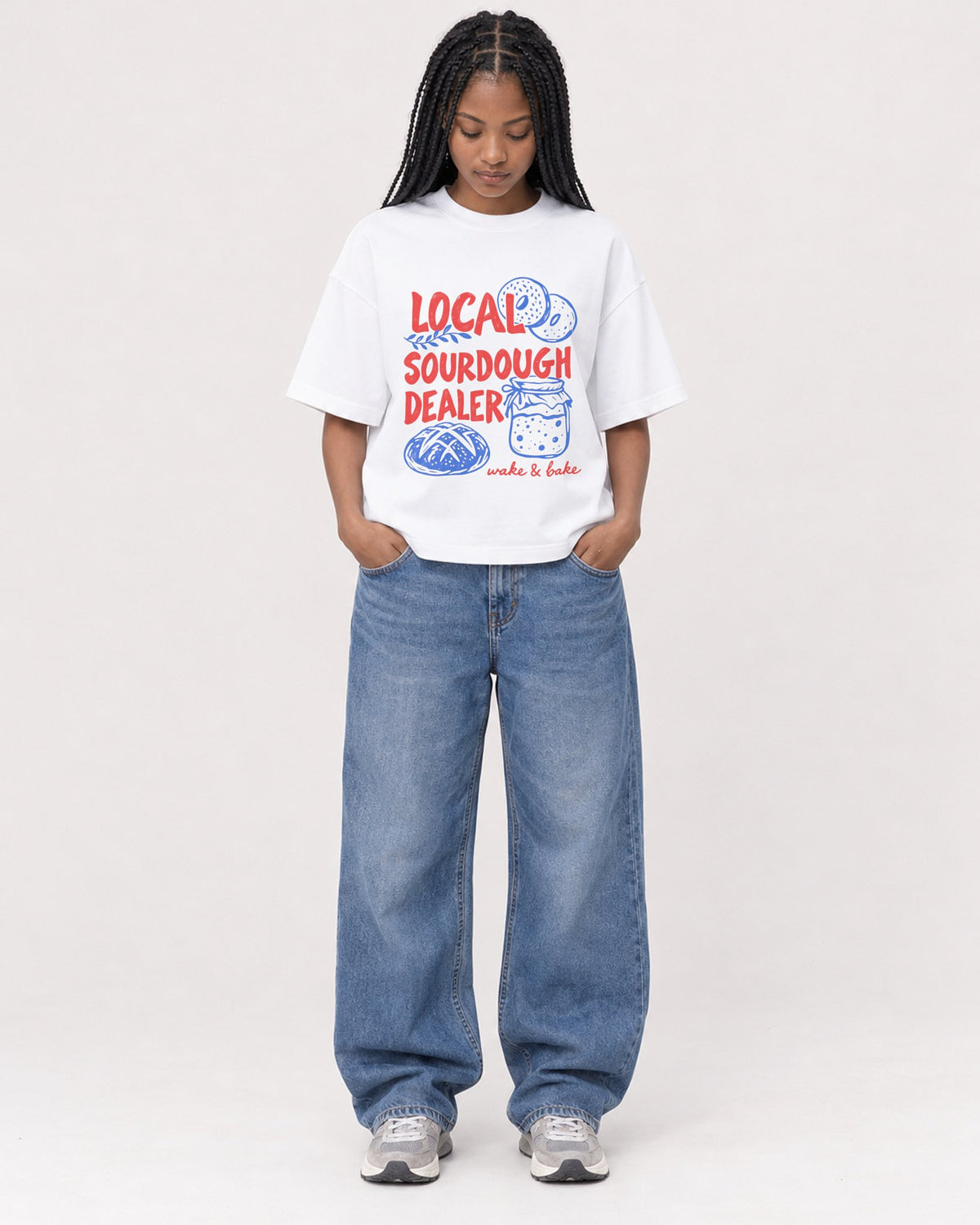 Mockup Boxy Heavyweight Tee White female full-body 45