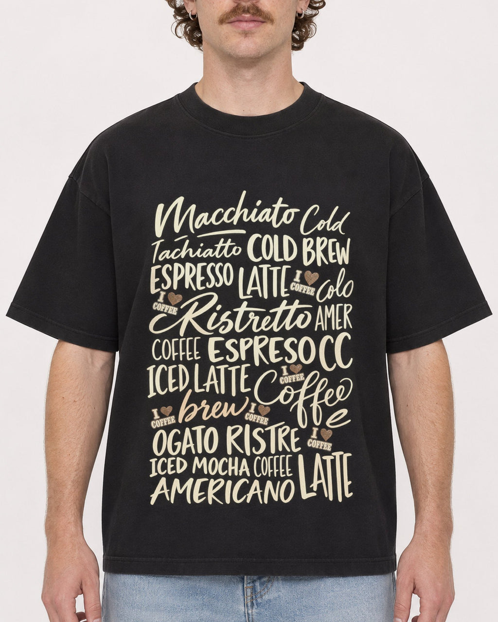 Mockup Boxy Heavyweight Tee Black male close-up 09