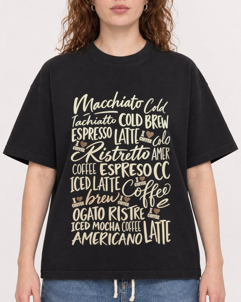 Mockup Boxy Heavyweight Tee Black female close-up 09