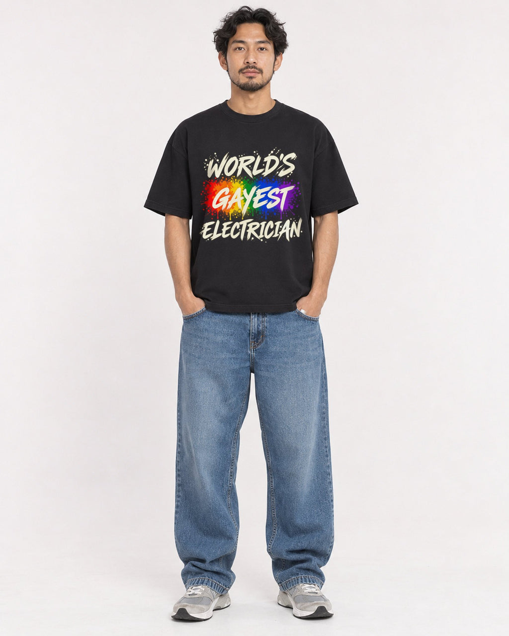 Mockup Boxy Heavyweight Tee Black male full-body 02
