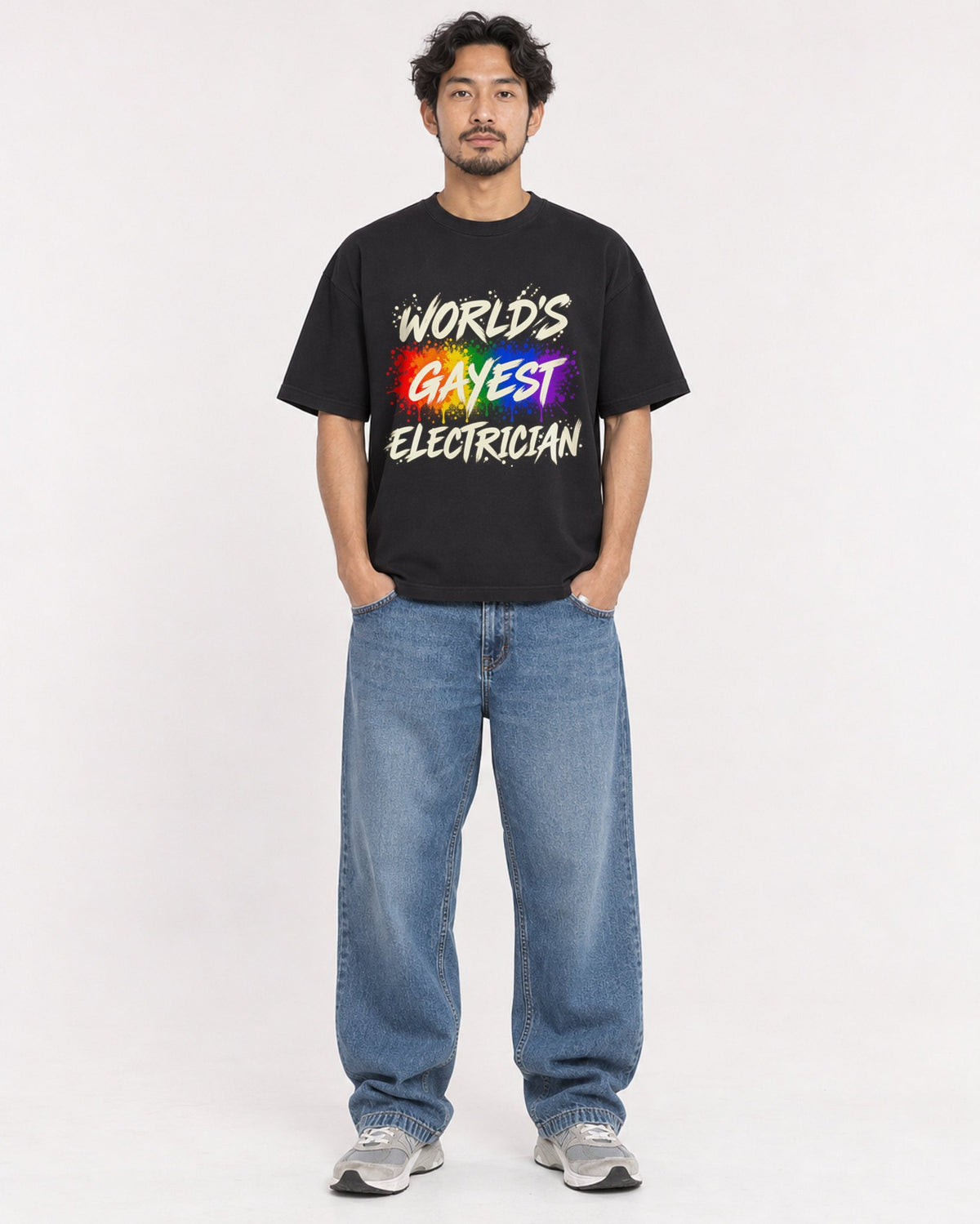 Mockup Boxy Heavyweight Tee Black male full-body 02