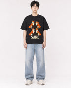 Mockup Boxy Heavyweight Tee Black male full-body 01