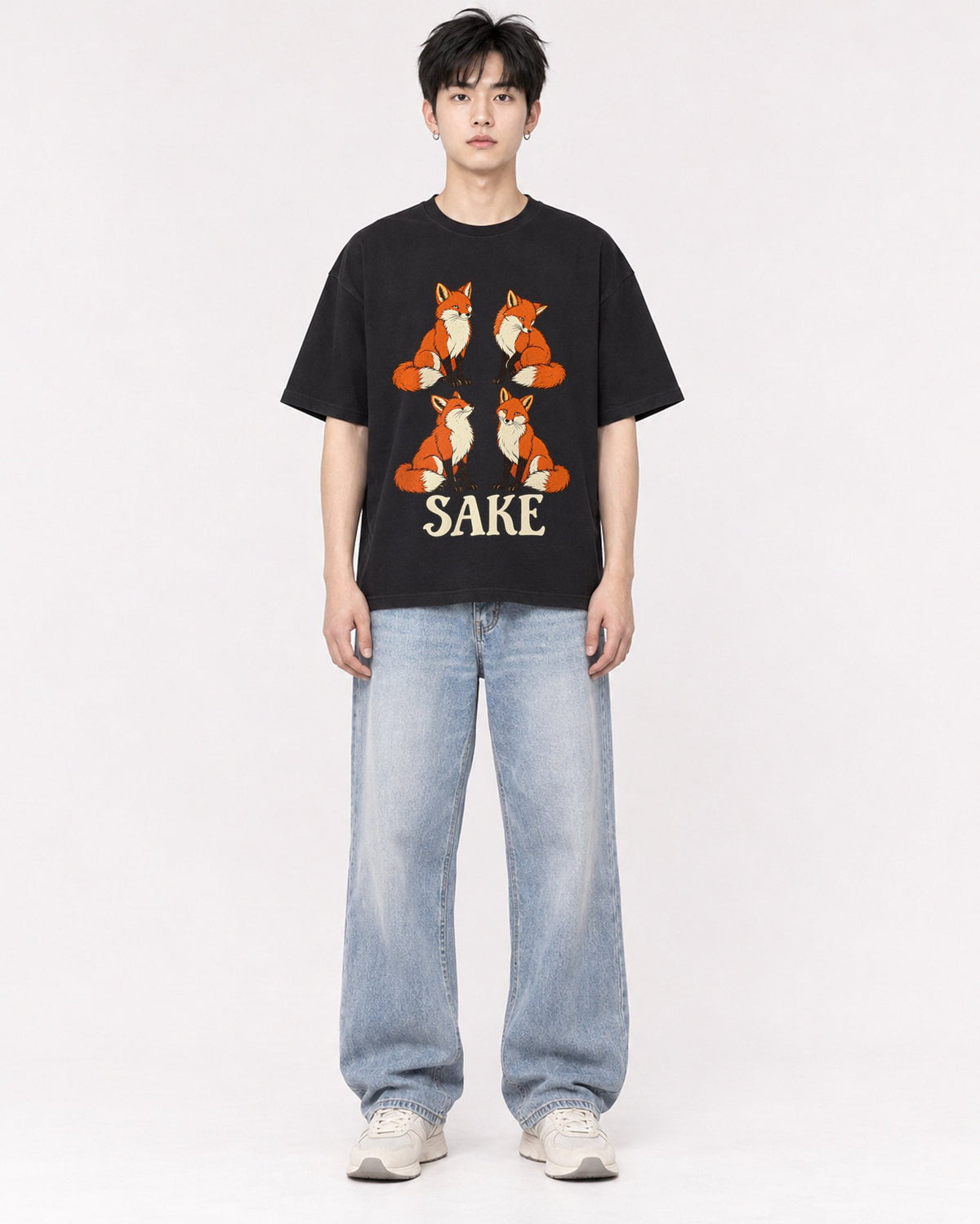 Mockup Boxy Heavyweight Tee Black male full-body 01