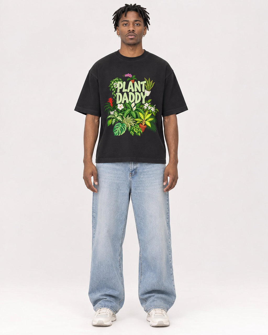 Mockup Boxy Heavyweight Tee Black male full-body 05
