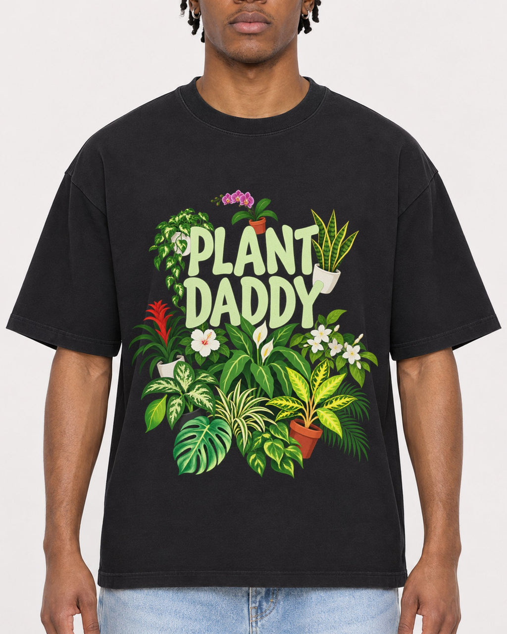Mockup Boxy Heavyweight Tee Black male close-up 05