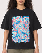 Mockup Boxy Heavyweight Tee Black female close-up 10