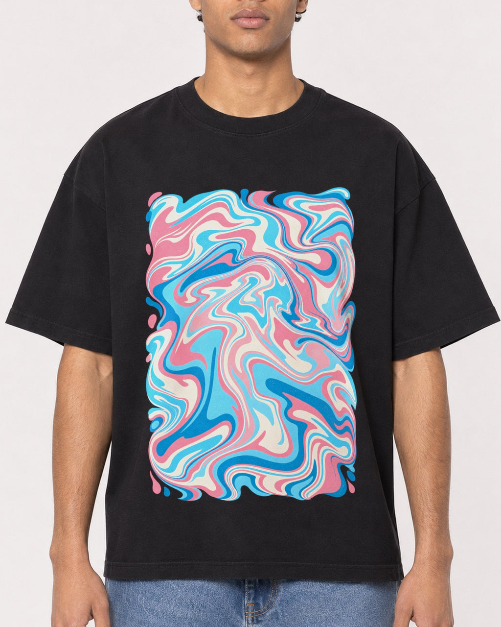 Mockup Boxy Heavyweight Tee Black male close-up 10