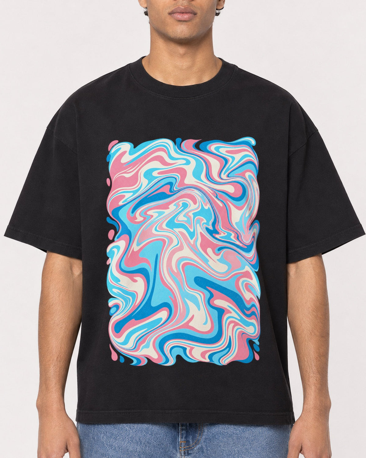 Mockup Boxy Heavyweight Tee Black male close-up 10