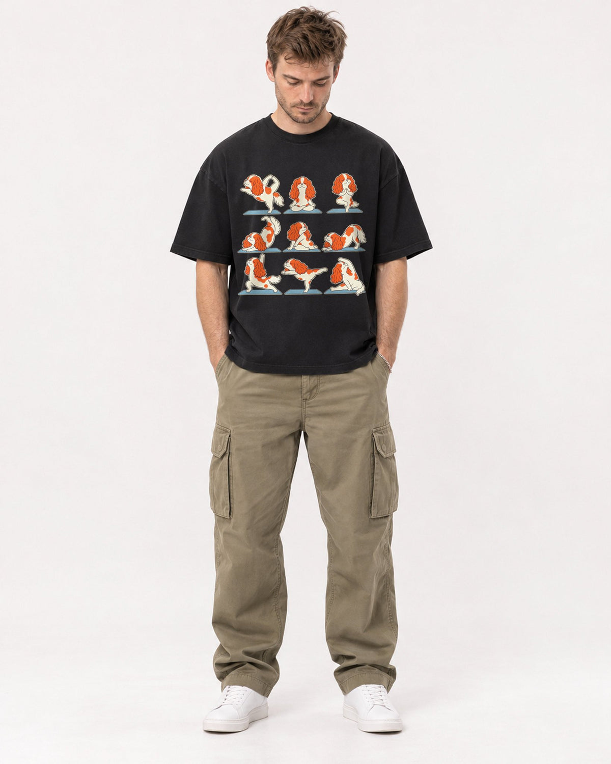 Mockup Boxy Heavyweight Tee Black male full-body 08