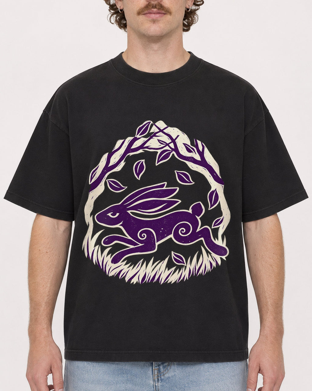 Mockup Boxy Heavyweight Tee Black male close-up 09