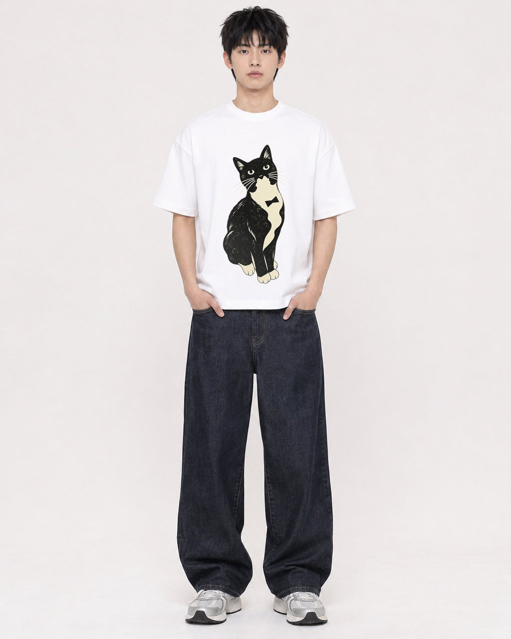 Mockup Boxy Heavyweight Tee White male full-body 01