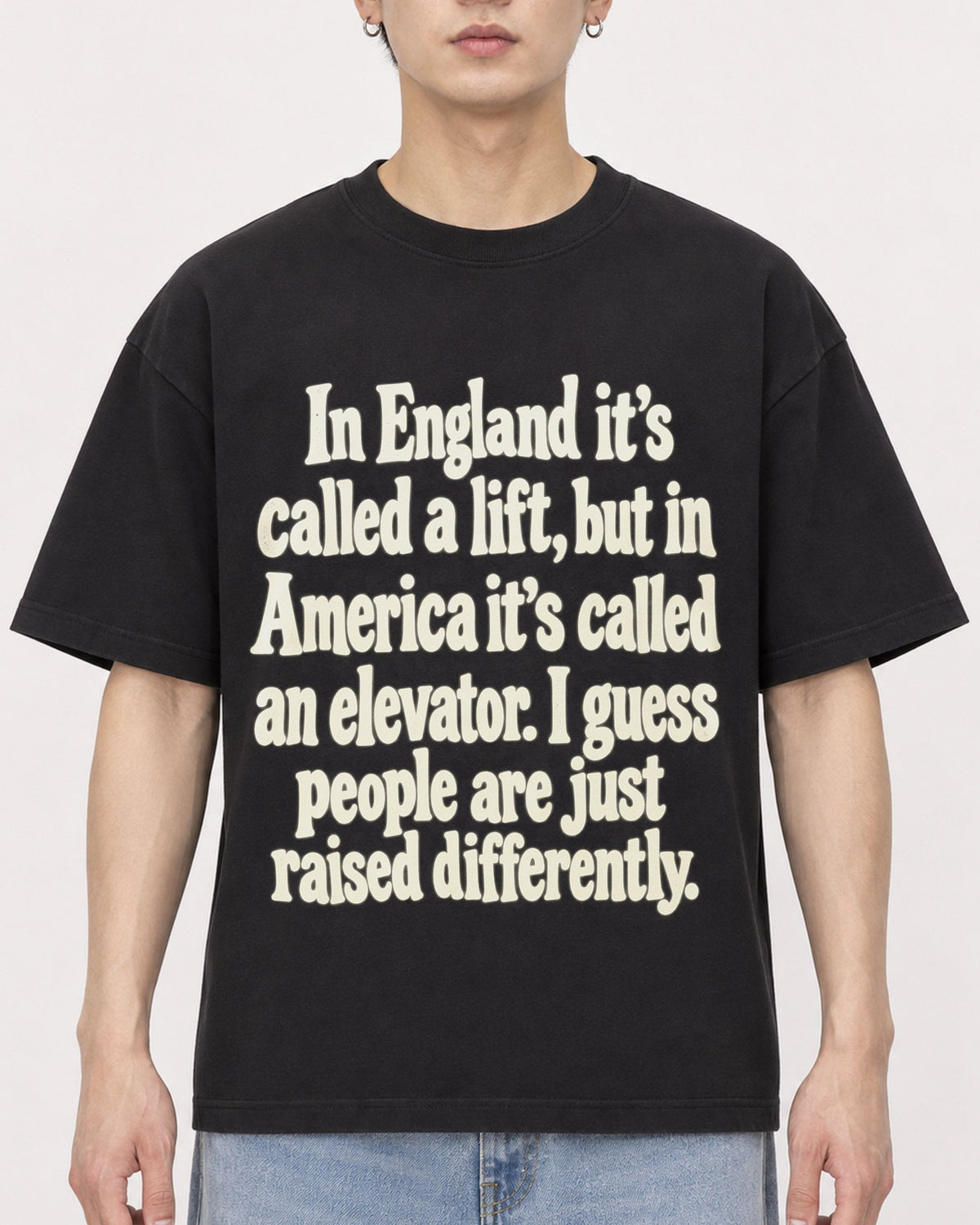 Mockup Boxy Heavyweight Tee Black male close-up 01