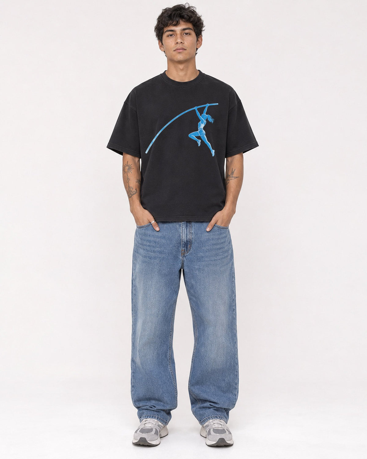 Mockup Boxy Heavyweight Tee Black male full-body 06