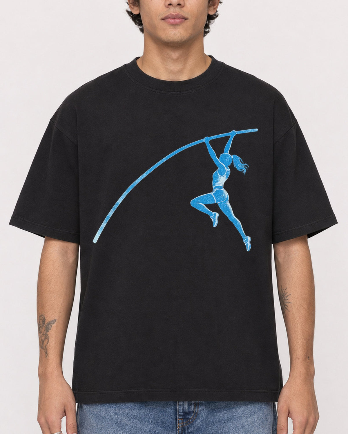 Mockup Boxy Heavyweight Tee Black male close-up 06