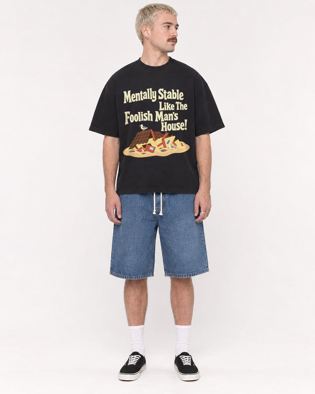 Mockup Boxy Heavyweight Tee Black male full-body 39