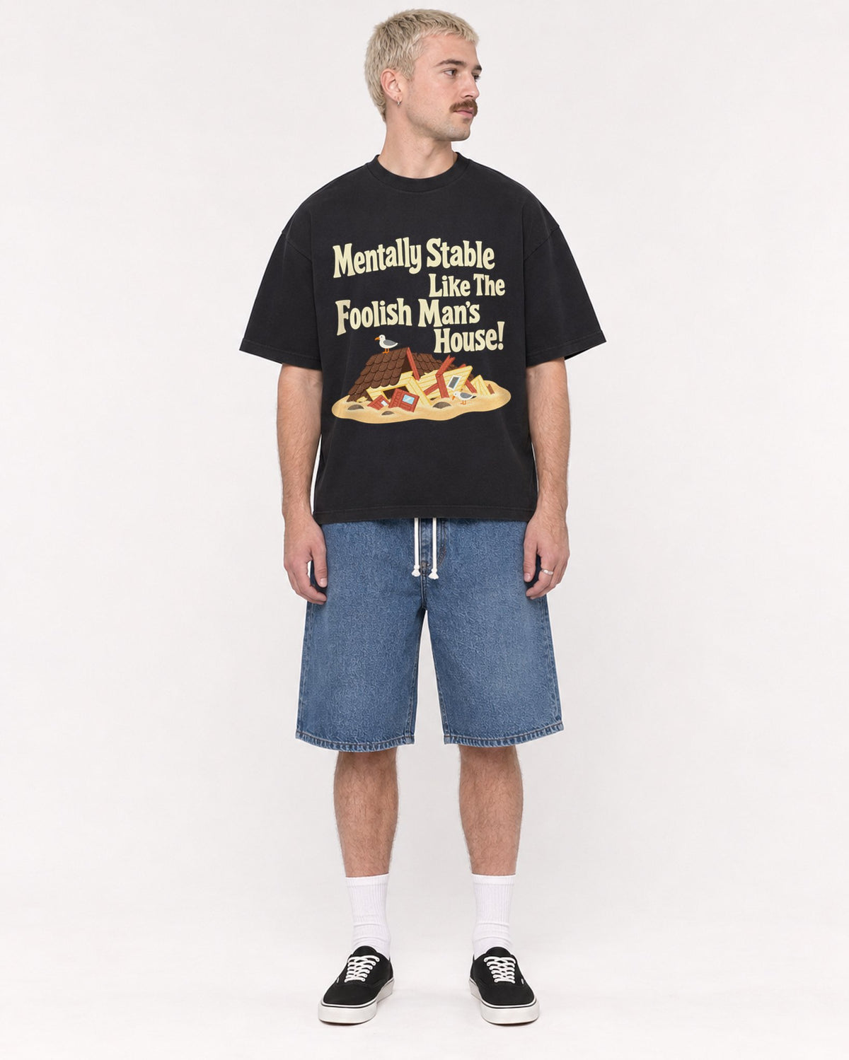 Mockup Boxy Heavyweight Tee Black male full-body 39