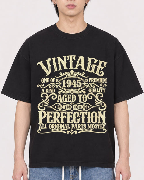 Mockup Boxy Heavyweight Tee Black male close-up 11