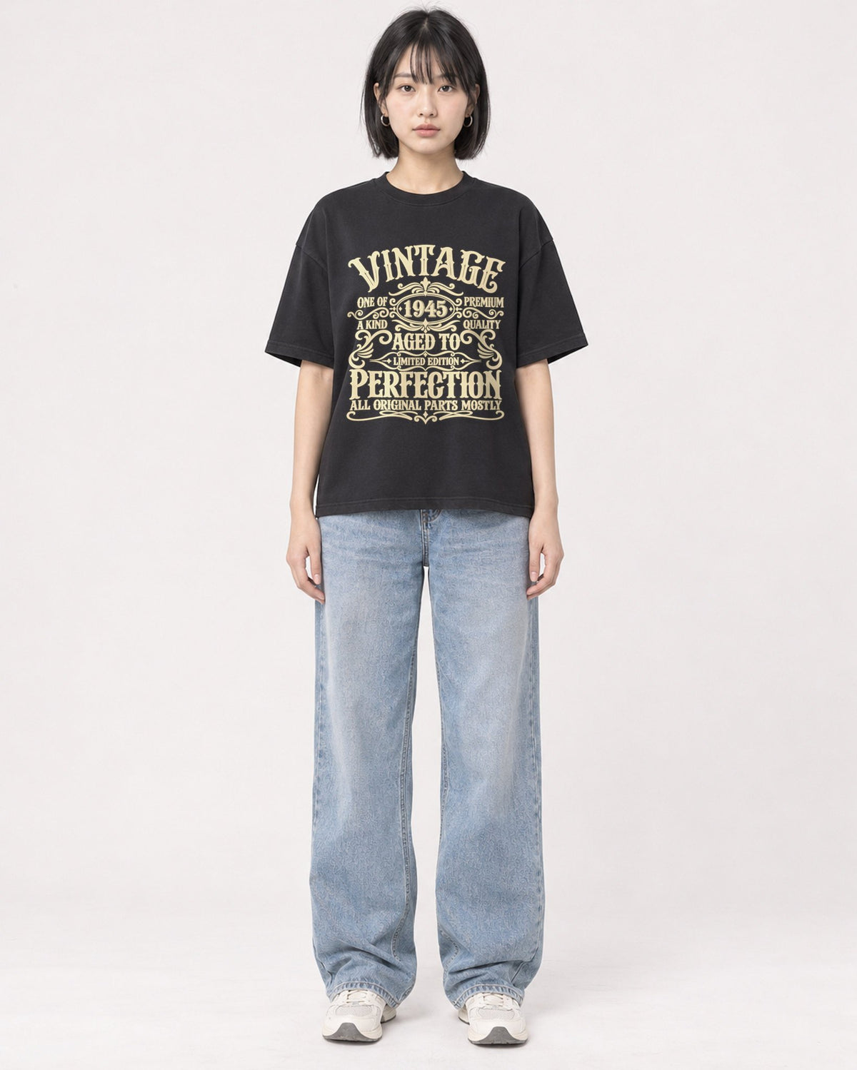 Mockup Boxy Heavyweight Tee Black female full-body 11