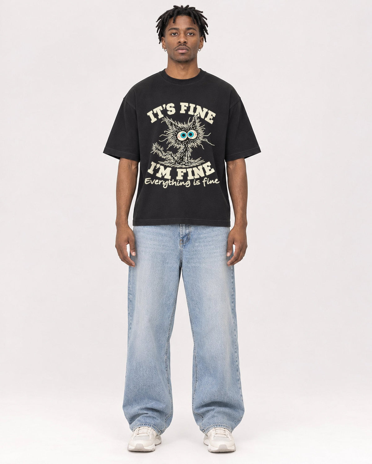 Mockup Boxy Heavyweight Tee Black male full-body 05