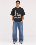 Mockup Boxy Heavyweight Tee Black male full-body 10