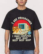 Mockup Boxy Heavyweight Tee Black male close-up 06