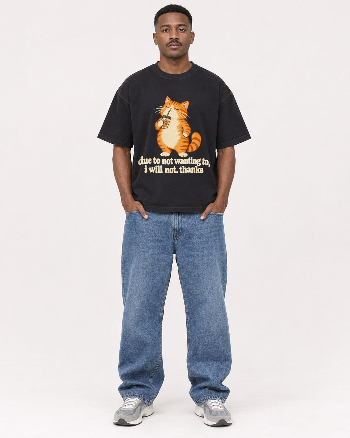 Mockup Boxy Heavyweight Tee Black male full-body 14