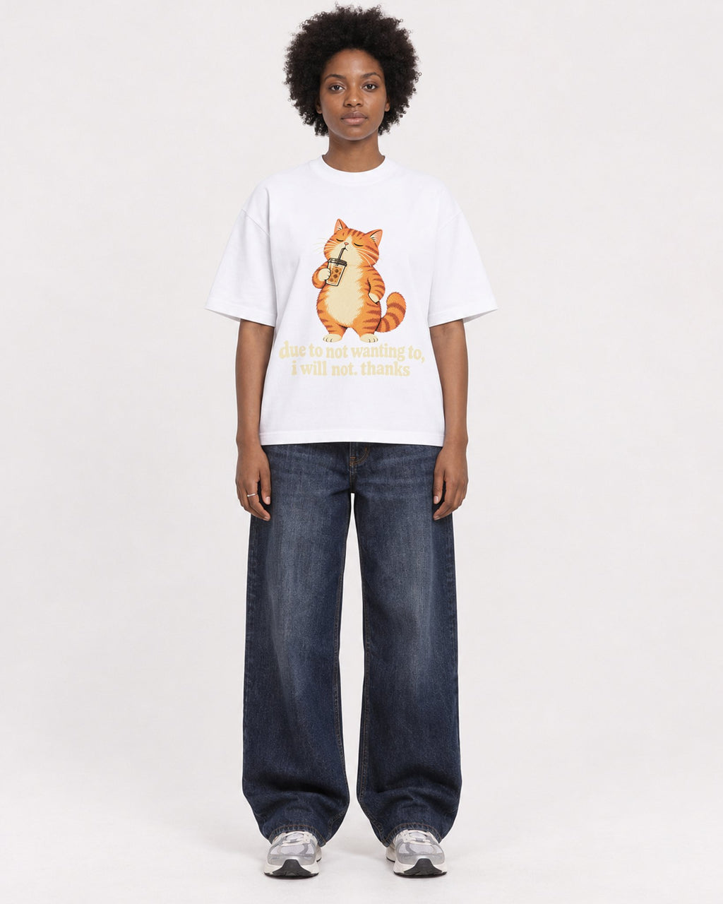 Mockup Boxy Heavyweight Tee White female full-body 14